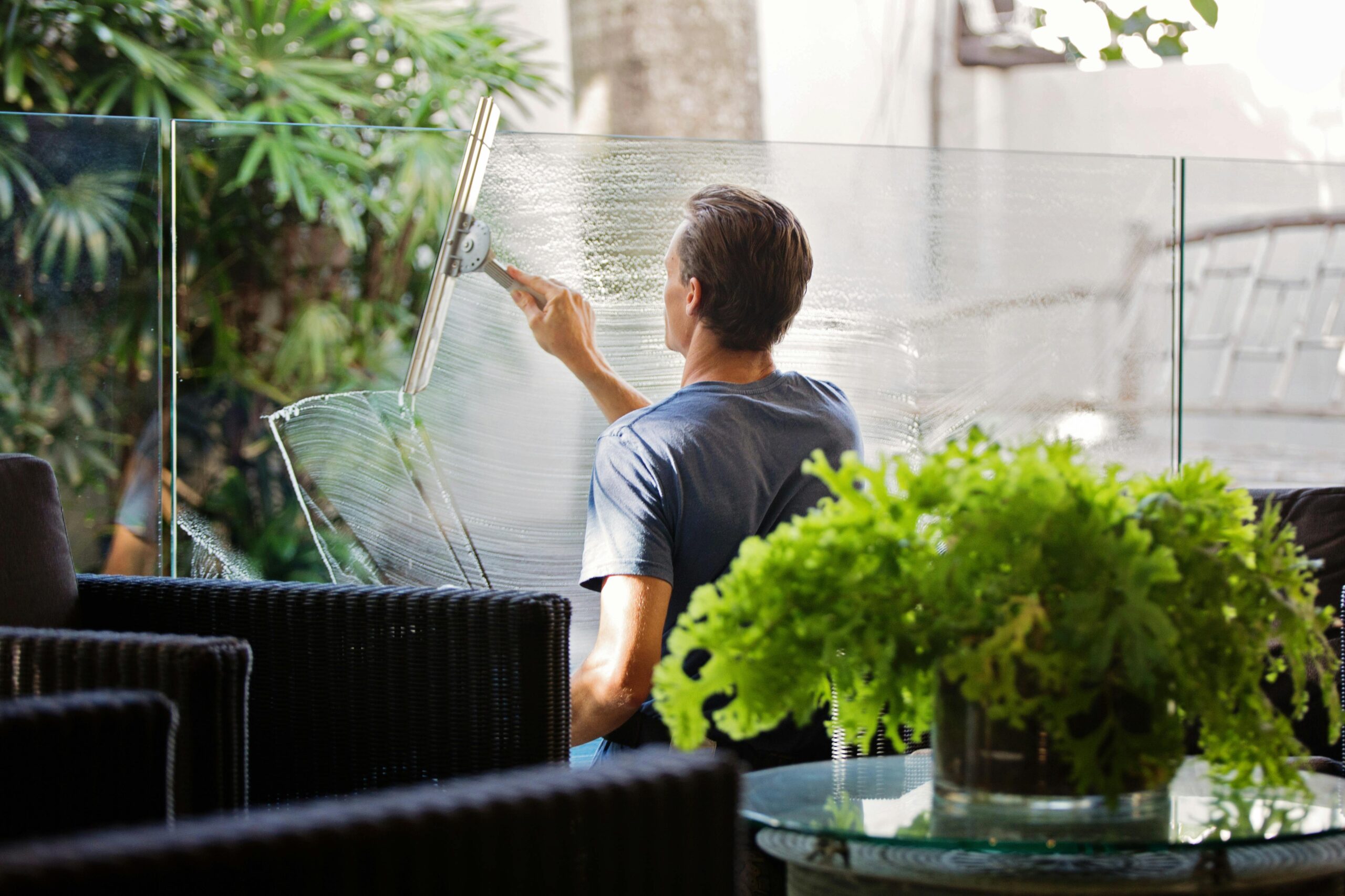 Experienced window cleaners working in Los Angeles, CA, providing clear, spotless windows for residential and commercial clients.