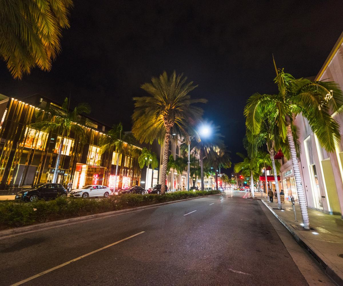 Rodeo Drive at night. Beverly Hills, California